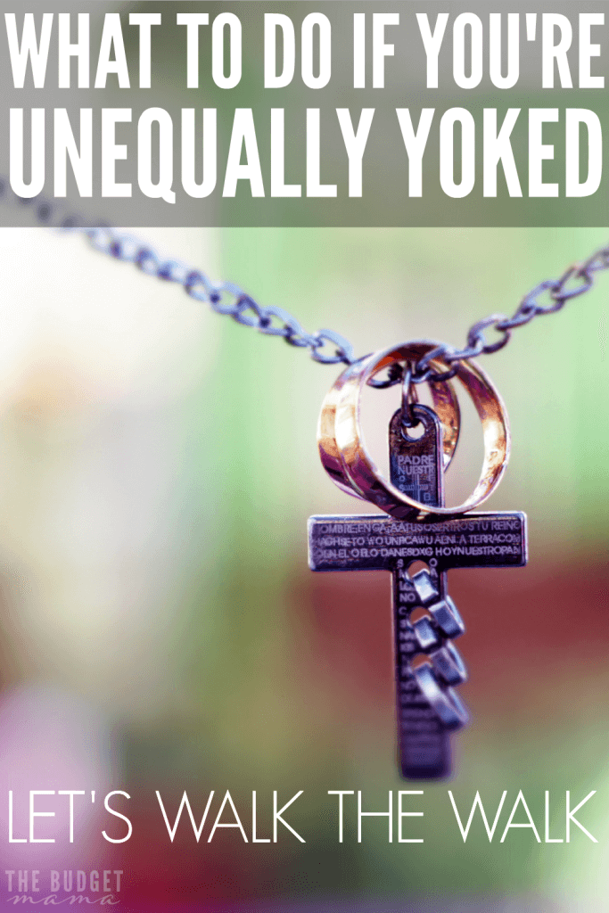 What to do if you are unequally yoked? When I married my husband, he was an atheist which was difficult for this devout Catholic girl. But I didn't give up and even though we're still not perfectly "yoked", we're stronger than ever by walking the walk. 