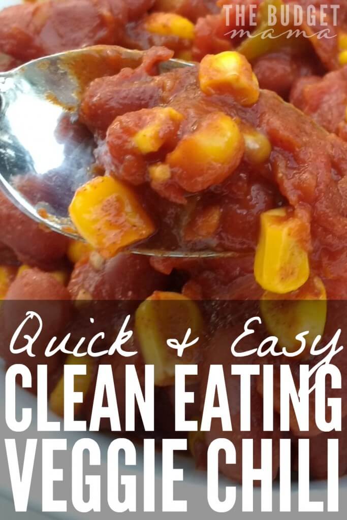Our family loves chili and this recipe is super quick and easy to make. This clean eating veggie chili recipe contains no meat and is the perfect recipe for those chili fall nights! 
