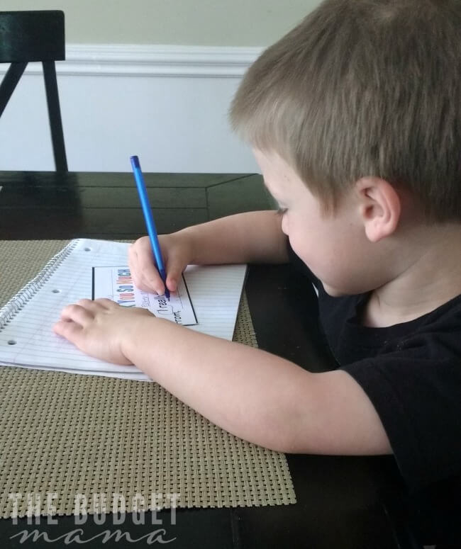 Conner Writing a Thank You