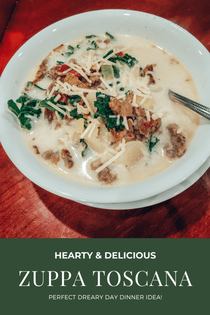 Super delicious hearty homemade zuppa toscana! This is the perfect soup to serve on a dreary day and it sure to please those meat-loving folks in your family! 