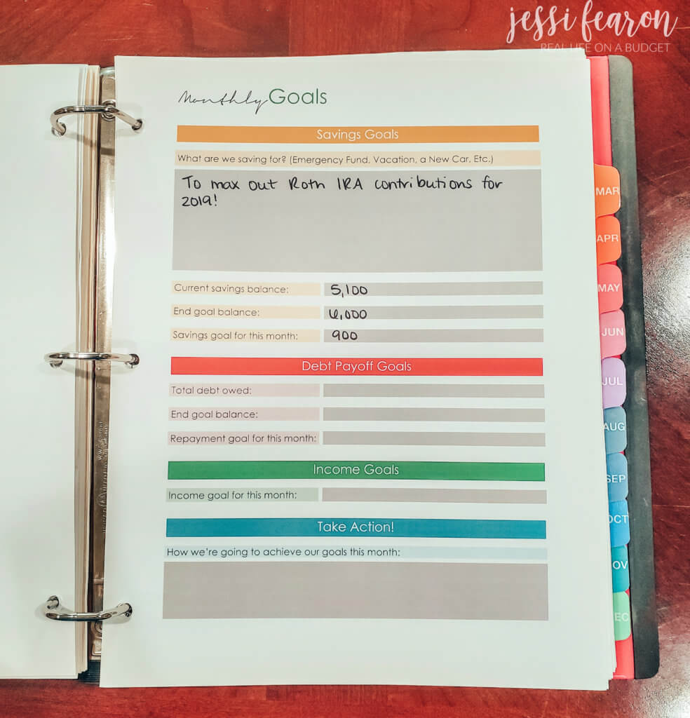 monthly budget goals
